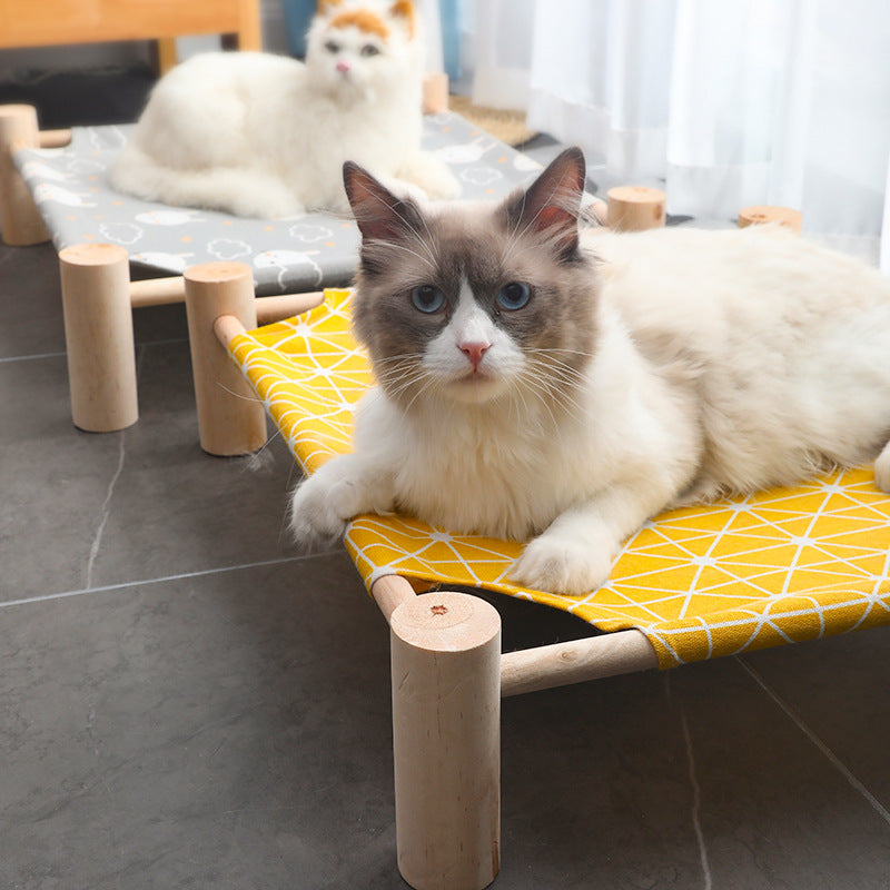 Wood and canvas cat hammock product image — MEWSWELL